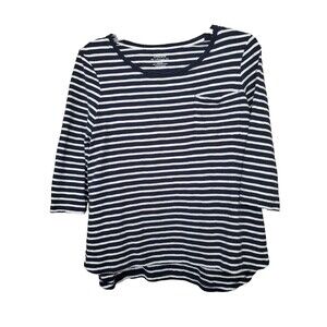 Chico's Blue Striped Slub Knit High-Low Hem 3/4 Sleeve T-Shirt Size 2 Large